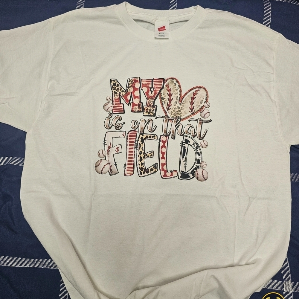 Hanes White Graphic Tee with Red and Black Accents